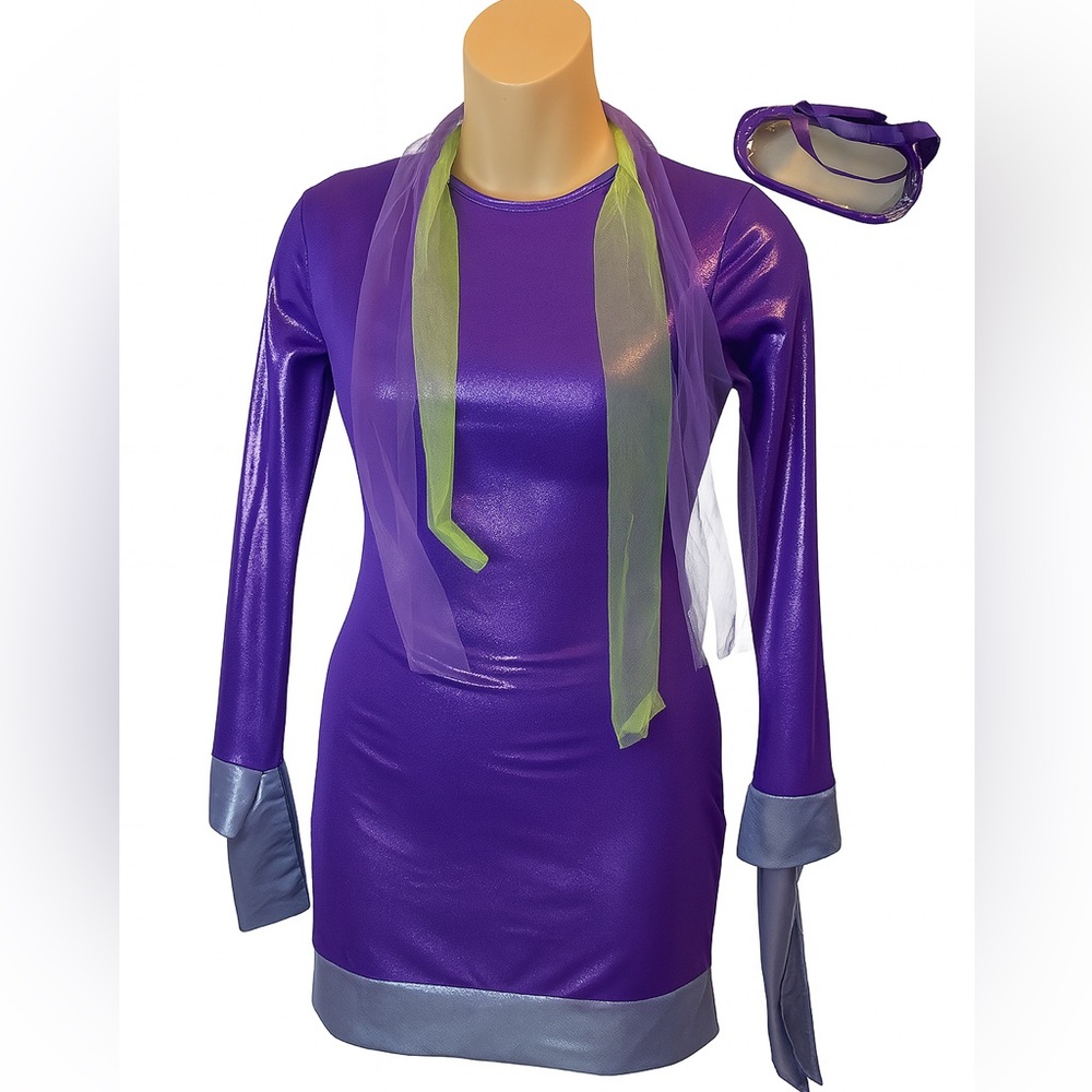 Scooby-Doo Daphne Costume – Size Small, Metallic Purple w/ Scarf & bag